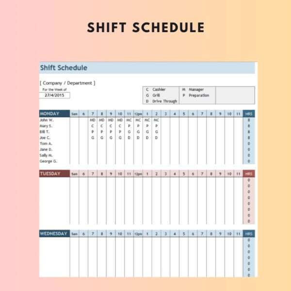 7 Set Shift Schedule Excel Template - Image 4