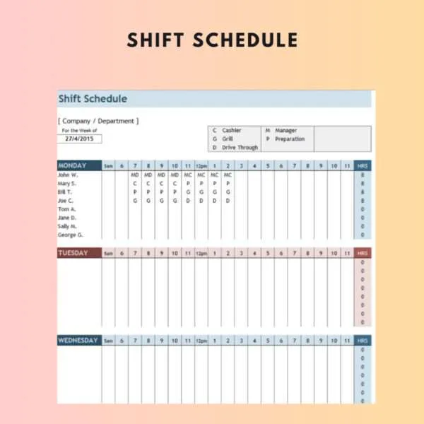 7 Set Shift Schedule Excel Template - Image 4