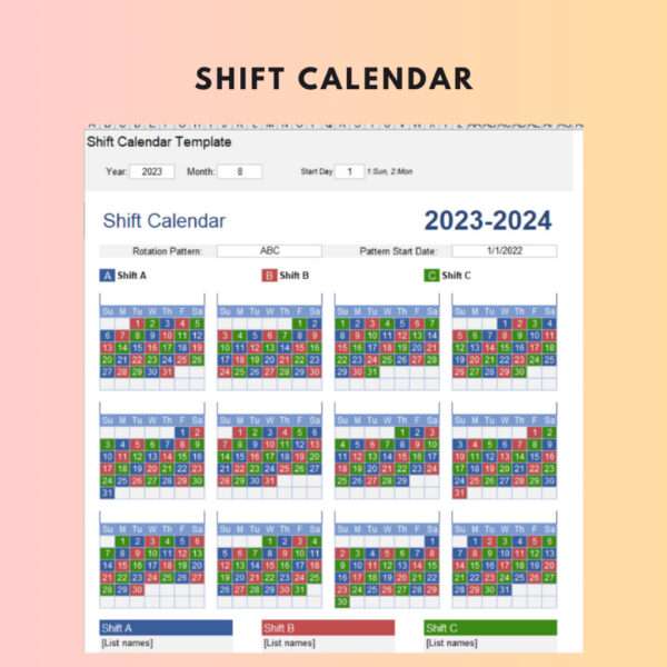 7 Set Shift Schedule Excel Template - Image 6