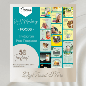 58 Foodie Theme Canva Templates | Printable A4 Size for Instagram | Facebook | Minimalist Design