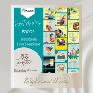 58 Foodie Theme Canva Templates | Printable A4 Size for Instagram | Facebook | Minimalist Design