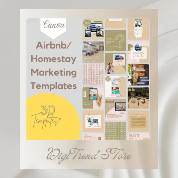 30 Airbnb Homestay Digital Marketing Templates | Canva Printable (A4) for Facebook