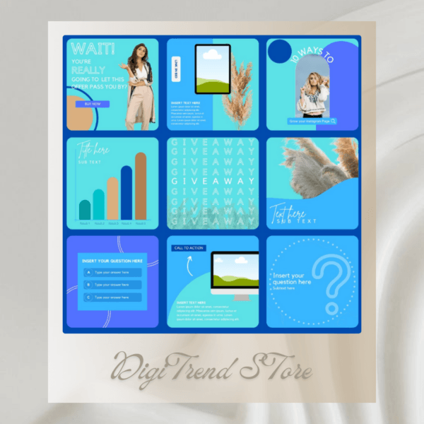30 Blue Theme Canva Templates  Printable A4 for Instagram  Facebook  Minimalist Design