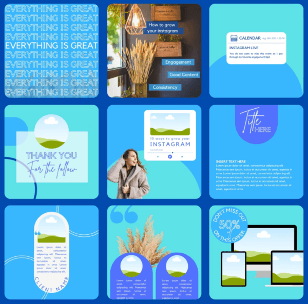30 Blue Theme Canva Templates  Printable A4 for Instagram  Facebook  Minimalist Design - Image 3