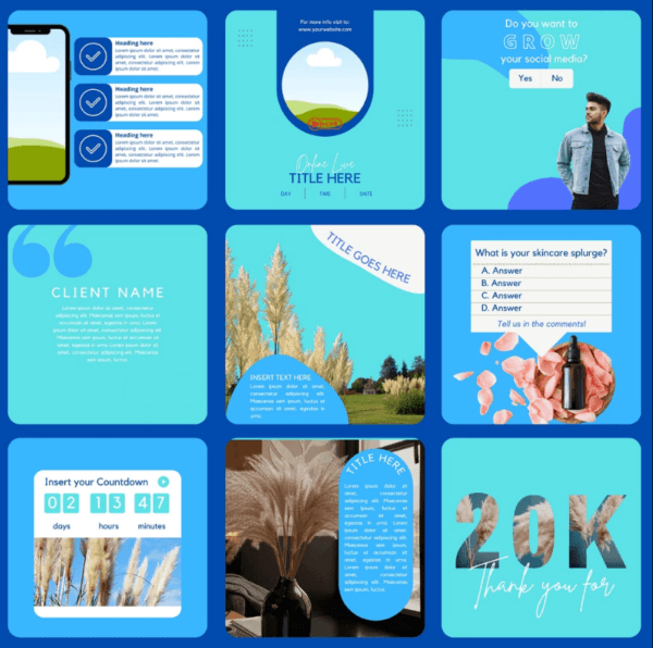 30 Blue Theme Canva Templates  Printable A4 for Instagram  Facebook  Minimalist Design - Image 4