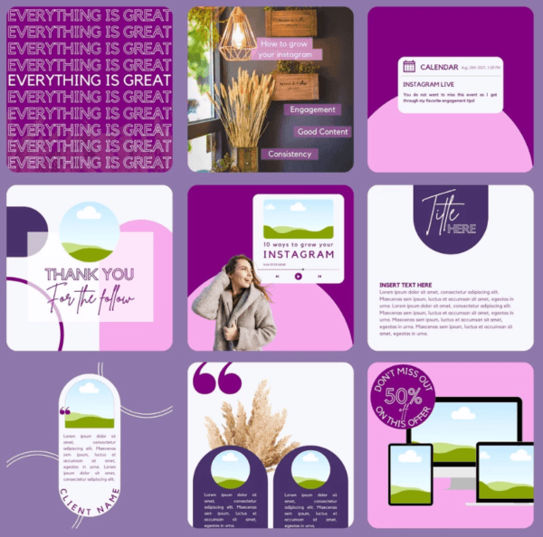 30 Purple Theme Canva Templates  Printable A4 for Instagram  Facebook  Minimalist Design - Image 2