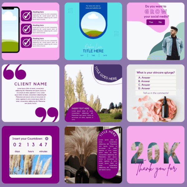 30 Purple Theme Canva Templates  Printable A4 for Instagram  Facebook  Minimalist Design - Image 3