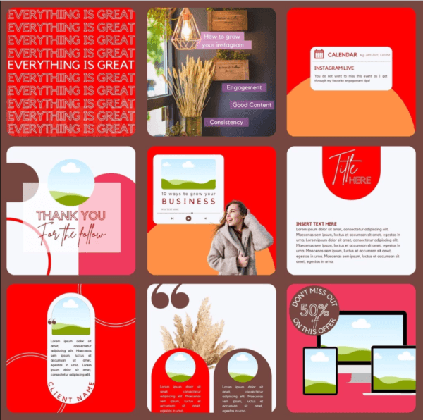 30 Red Theme Canva Templates  Printable A4 for Instagram  Facebook  Minimalist Design - Image 2