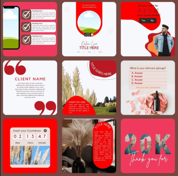 30 Red Theme Canva Templates  Printable A4 for Instagram  Facebook  Minimalist Design - Image 3