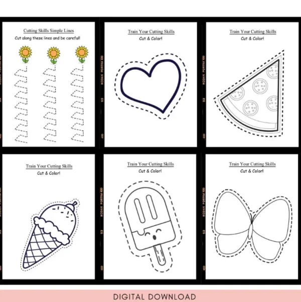 Printable Scissor Skills Cutting Practice Worksheets for Kids | Preschool Activity Book - Image 5