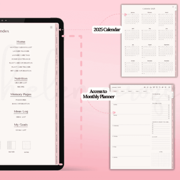 2025 Hyperlinked Digital Planner | Daily & Weekly Planner for Goodnotes on iPad | Includes Planner Stickers - Image 4