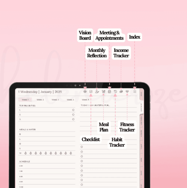 2025 Hyperlinked Digital Planner | Daily & Weekly Planner for Goodnotes on iPad | Includes Planner Stickers - Image 6
